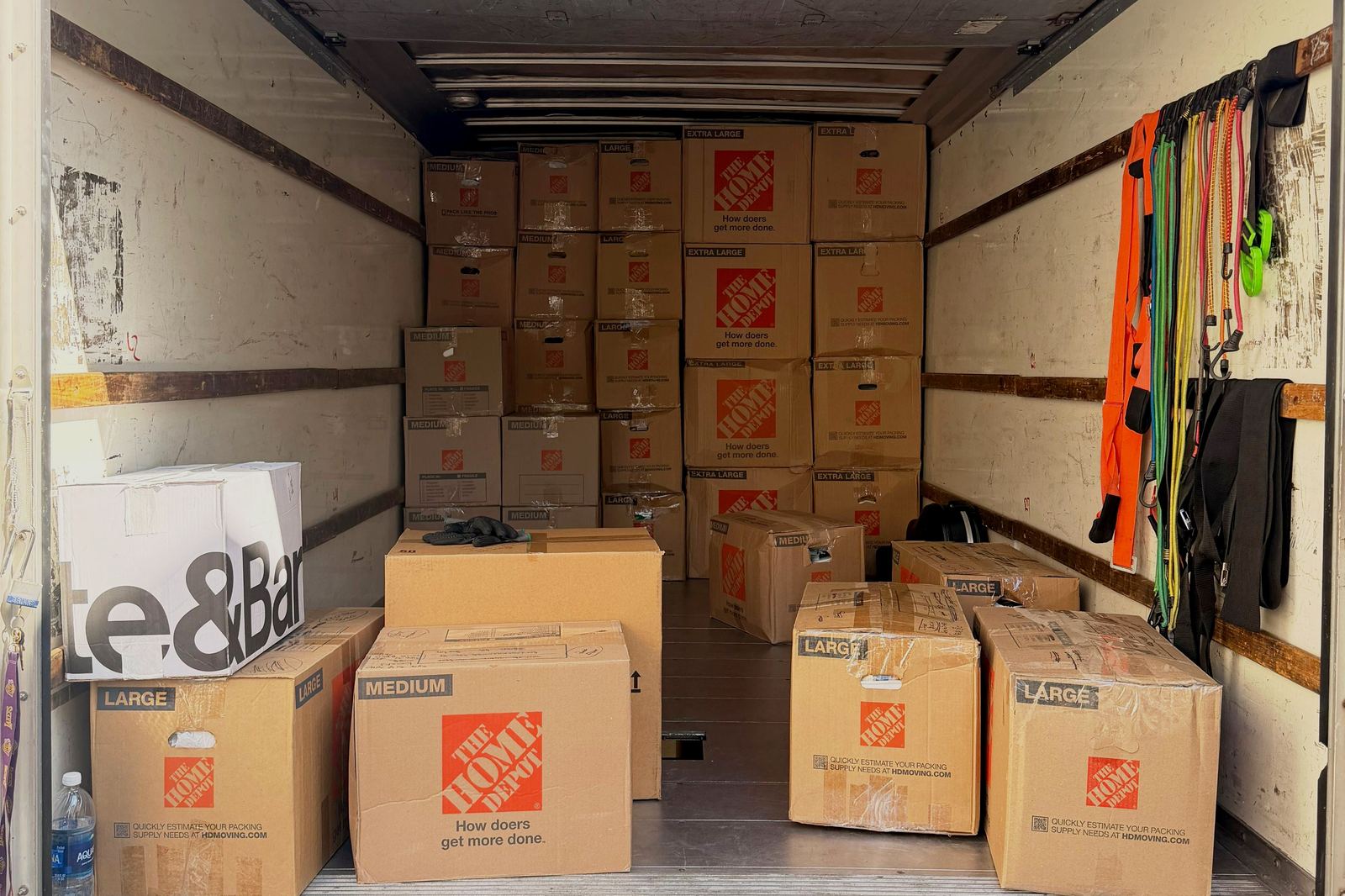 Moving truck loaded with packed boxes, ready for a move